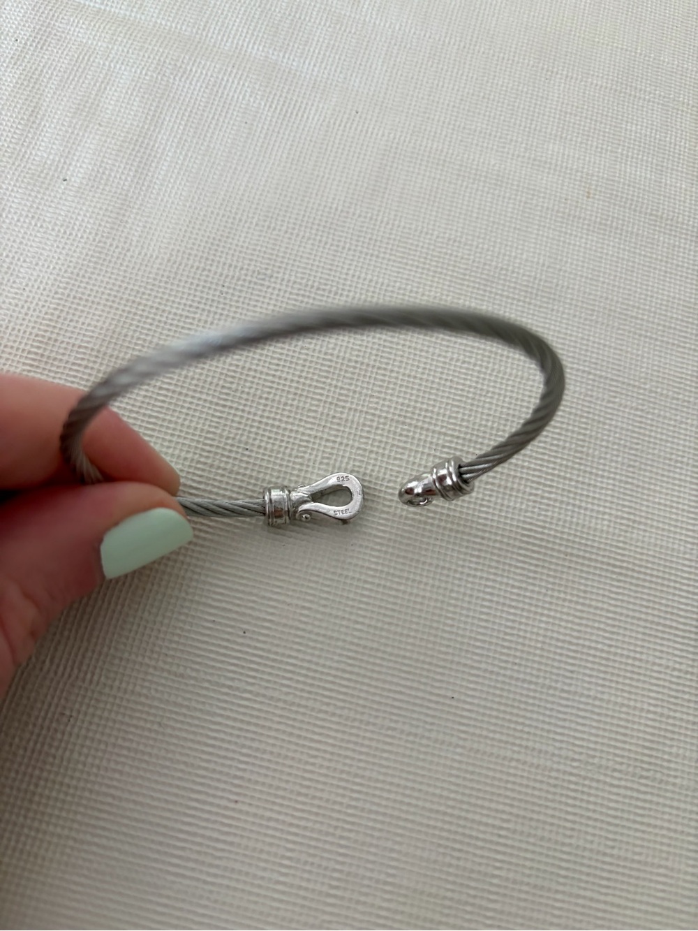 Sterling Silver & Steel Cable Bracelet with Black & Clear Stones - Picture 4 of 4
